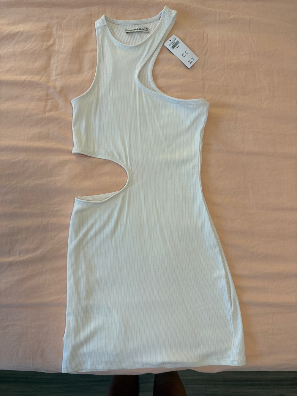 NWT Abercrombie & Fitch White Asymmetrical Cutout Ribbed Dress, Size XS